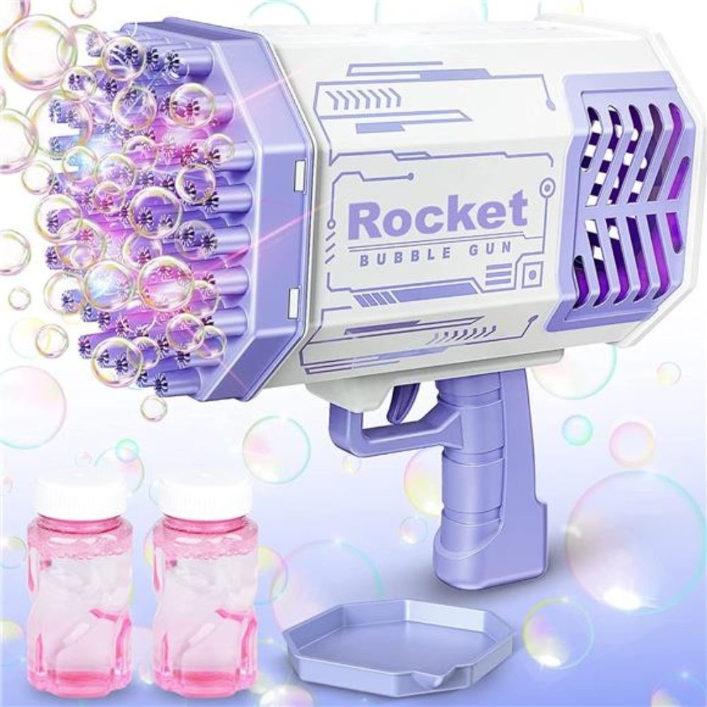 Purple Bubble Gun 69 Holes with Lights, Bubble Machine Gun for Kids